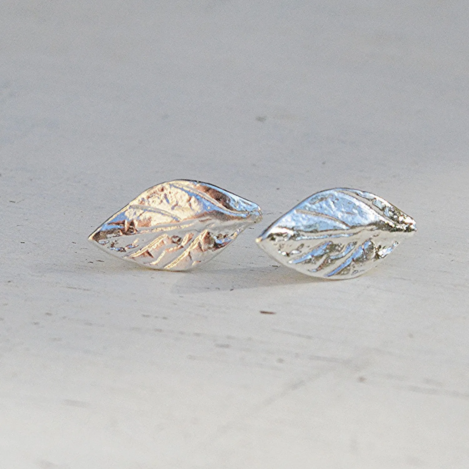 Sterling silver leaf stud earrings