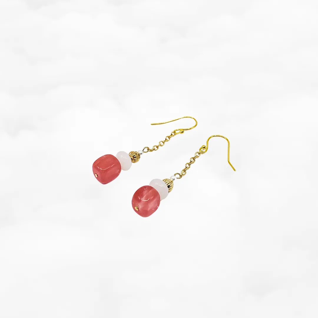Strawberry Quartz Earrings Gold