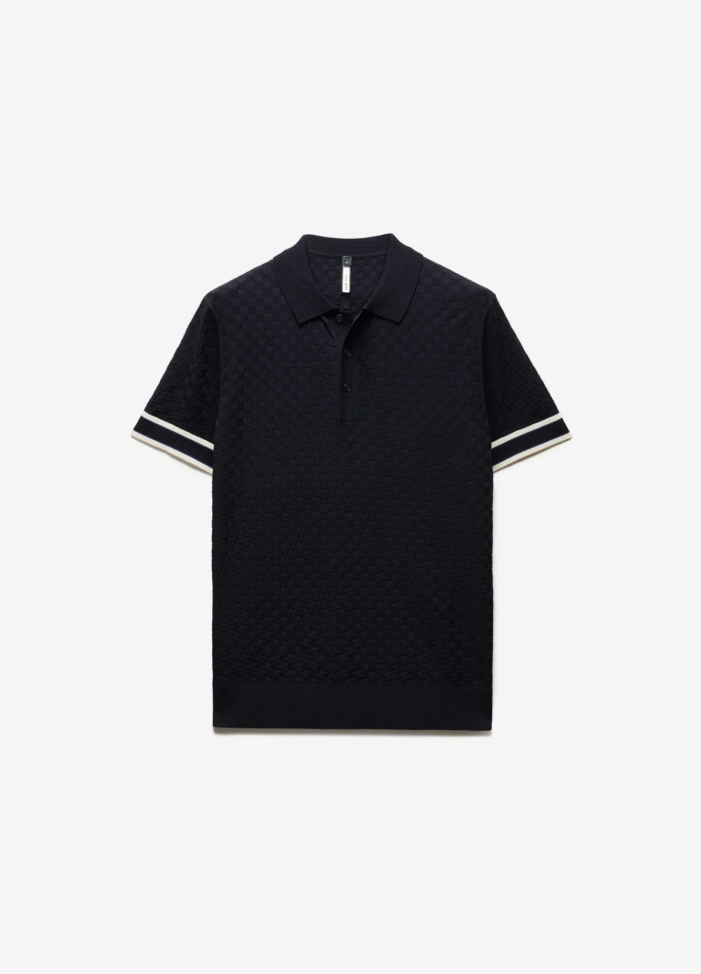 Striped Cuff Texture Knit Polo Navy