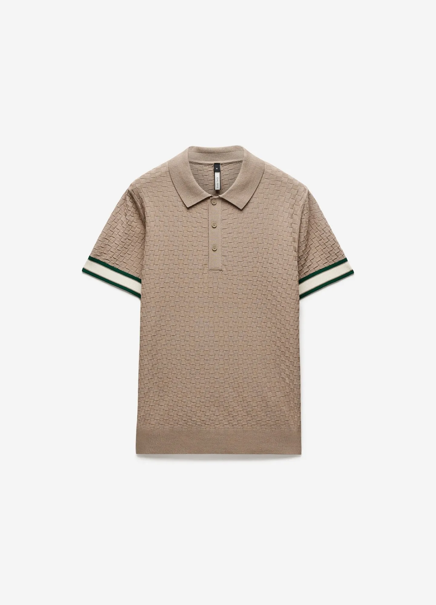 Striped Cuff Texture Knit Polo Walnut