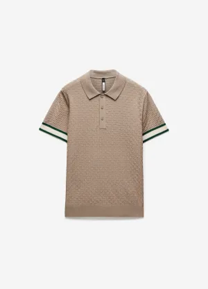 Striped Cuff Texture Knit Polo Walnut
