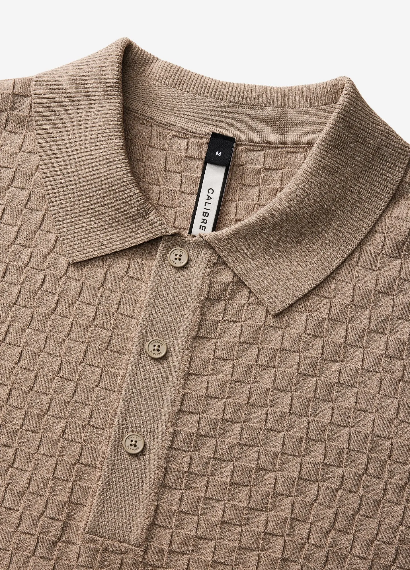 Striped Cuff Texture Knit Polo Walnut