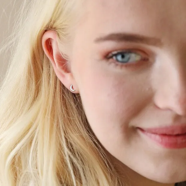 Tiny Crescent Moon Stud Earrings in Silver