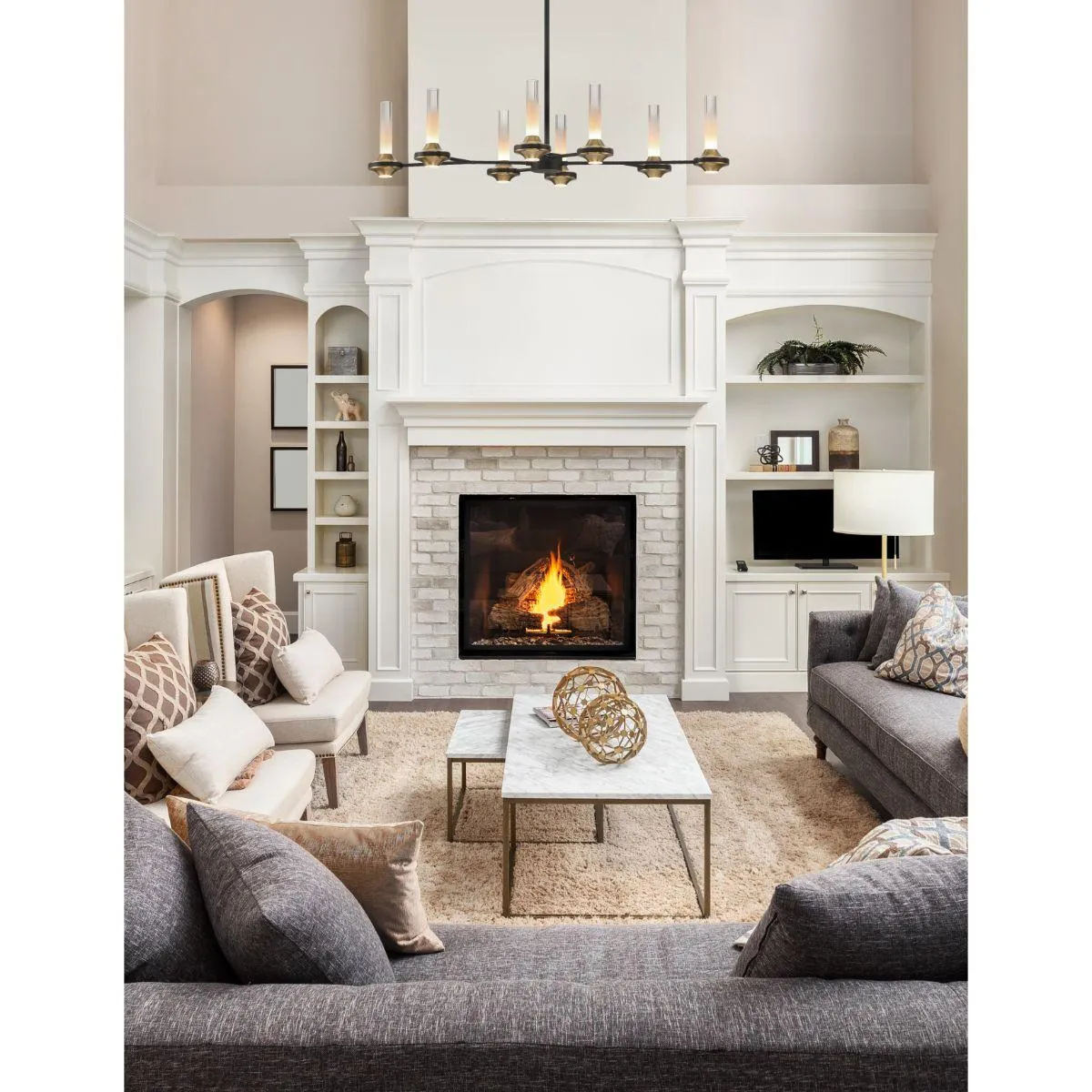 Torcia 16 Lights 36 in. LED Chandelier Black & Gold Finish