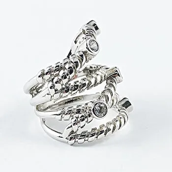 Unique Wire Textured Layered Crossover Silver Ring