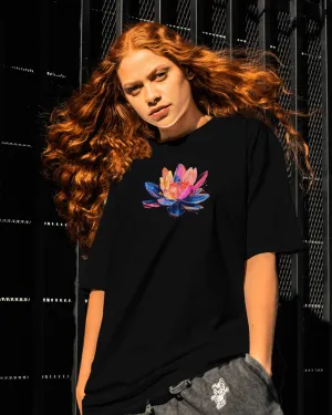 Vibrant Colorful Flower Design Women's Oversized Cotton T-Shirt